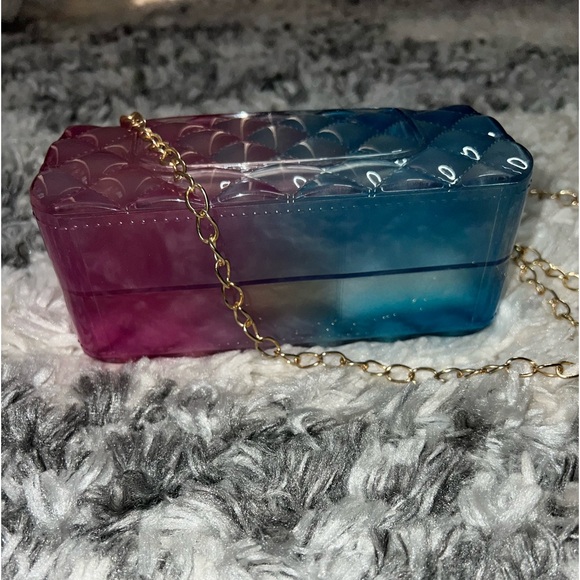 Charlotte Russe Jelly Transparent Blue Pink Crossbody Purse - Picture 6 of 6